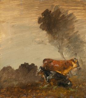 Wilhelm Busch - Liegende und stehende Kuh im Schatten eines Baumes