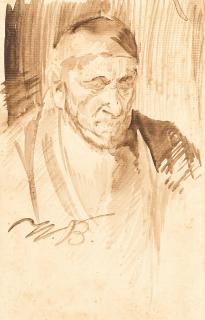 Wilhelm Busch - Schlafender alter Mann mit dunkler Kappe