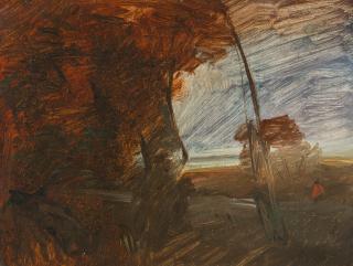 Wilhelm Busch - Waldrandlandschaft mit roter Figur