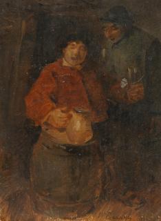 Wilhelm Busch - Zwei Bauern mit Krug. Verso: Rotjacke mit Krug