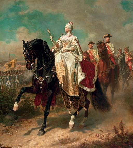 Wilhelm Camphausen - Empress Maria Theresia on horseback inspecting Austrian troops