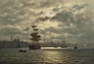 Wilhelm Ferdinand Xylander - Hamburg harbour under the moon