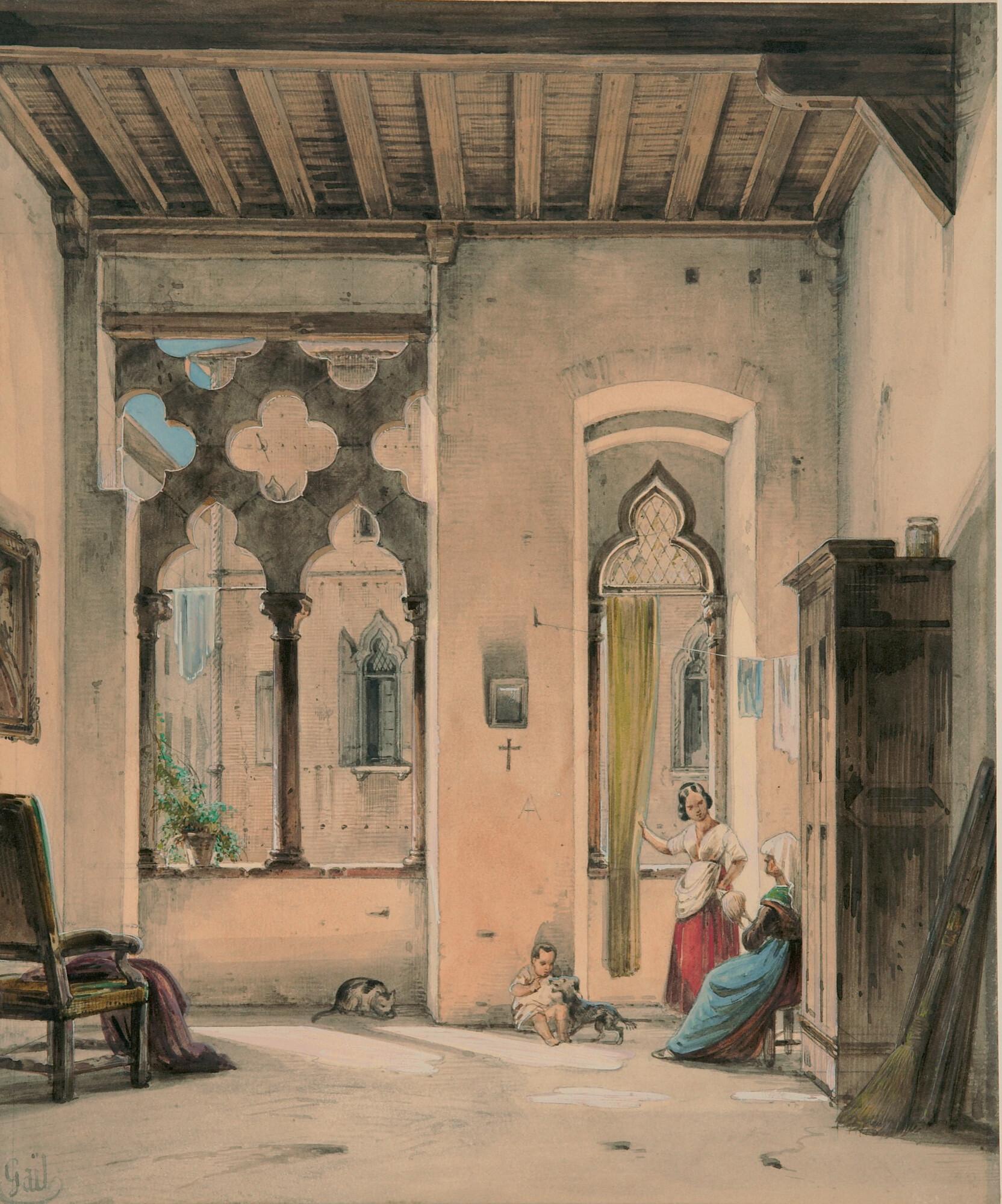 Wilhelm Gail - Kleine Familie in einem venezianischen Palast.