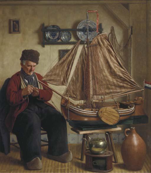 Wilhelm Gdanietz - A Great Achievement: A Volendam Fisherman Completing A Ship Model