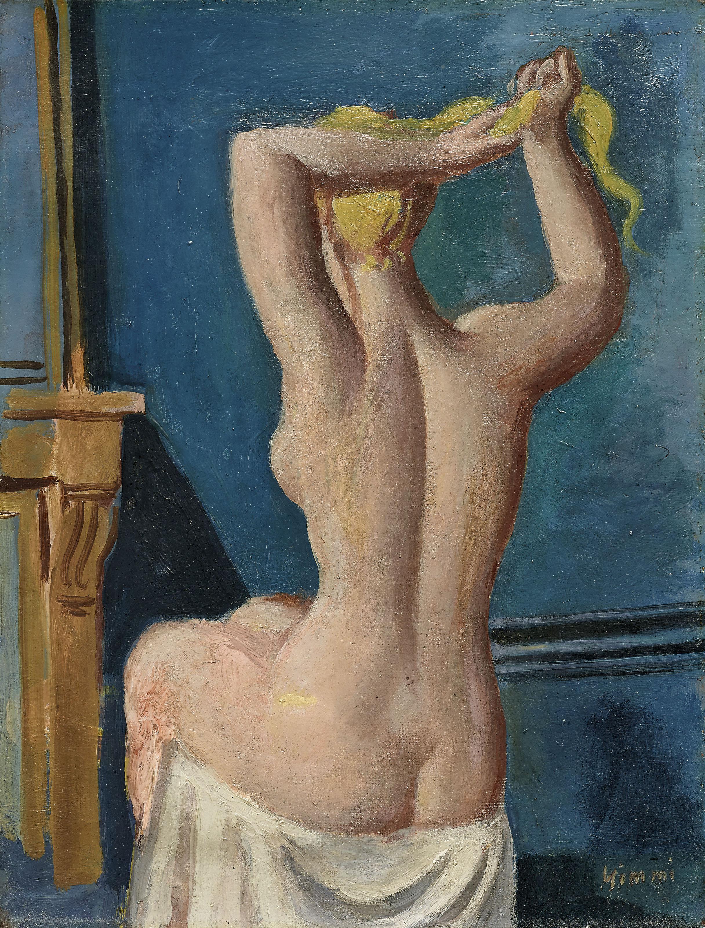 Wilhelm Gimmi - Baigneuse de dos, se coiffant, 1919