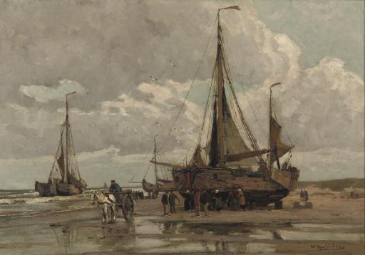 Wilhelm Hambüchen - After a day\'s catch on the beach of Katwijk