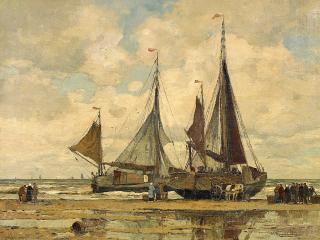 Wilhelm Hambüchen - Anlandende Küstensegler am Strand