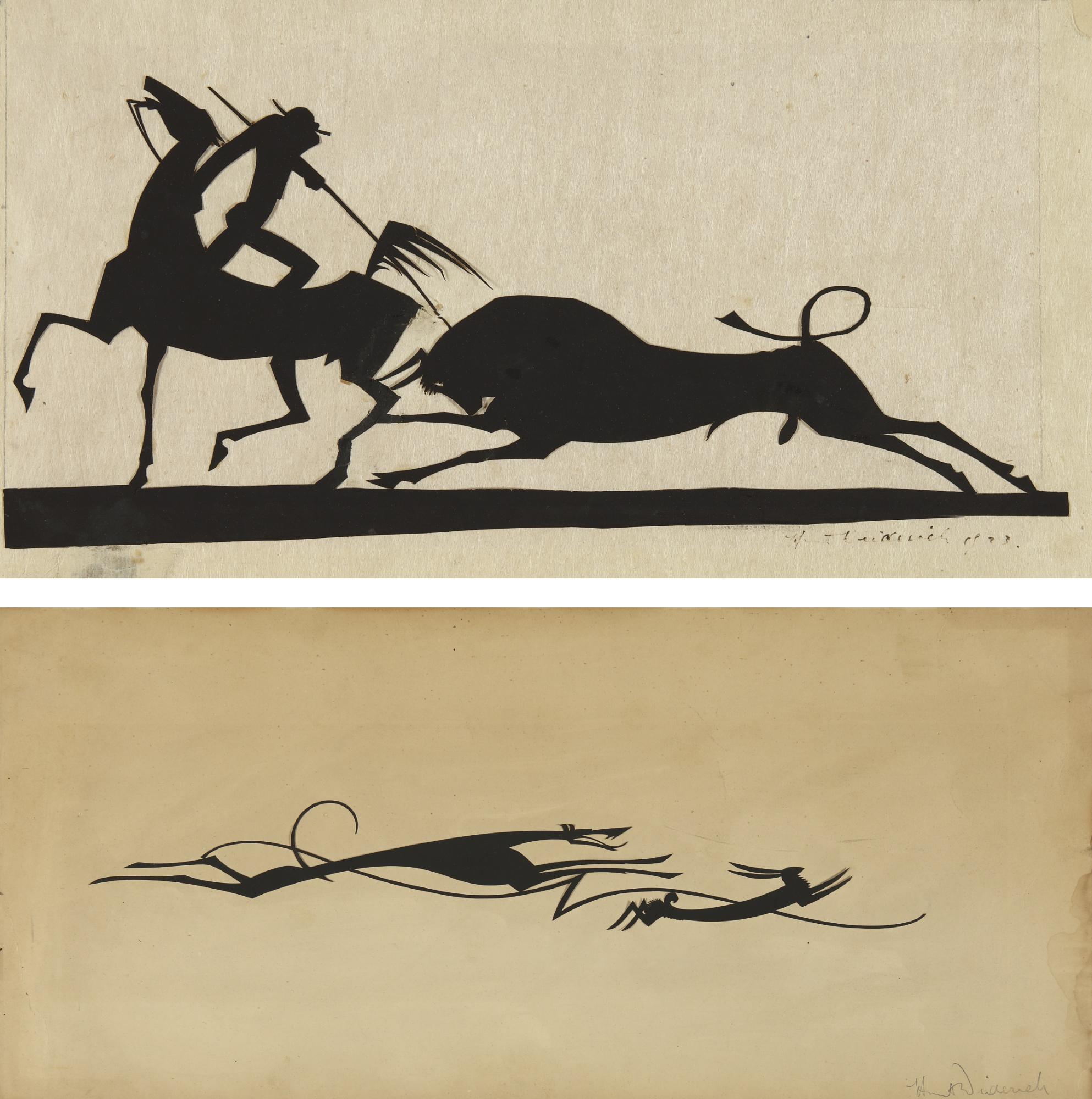 Wilhelm Hunt Diederich - Toreador And Bull And Dog And Hare: Two Works