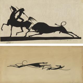 Wilhelm Hunt Diederich - Toreador And Bull And Dog And Hare: Two Works