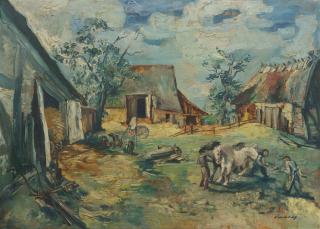 Wilhelm Kohlhoff - Pferdeknechte auf einem Bauernhof