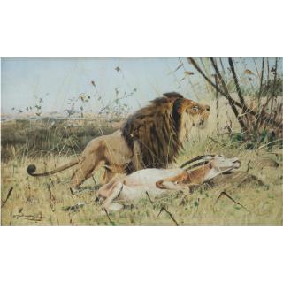 Wilhelm Kuhnert - German Lion And His Prey
