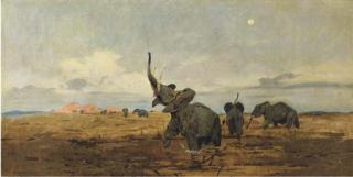 Wilhelm Kuhnert - Morning: elephants on the savannah, Africa