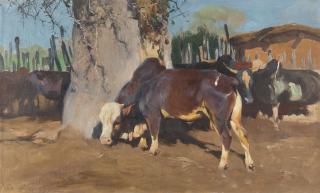 Wilhelm Kuhnert - Zebuherde in afrikanischer Landschaft.