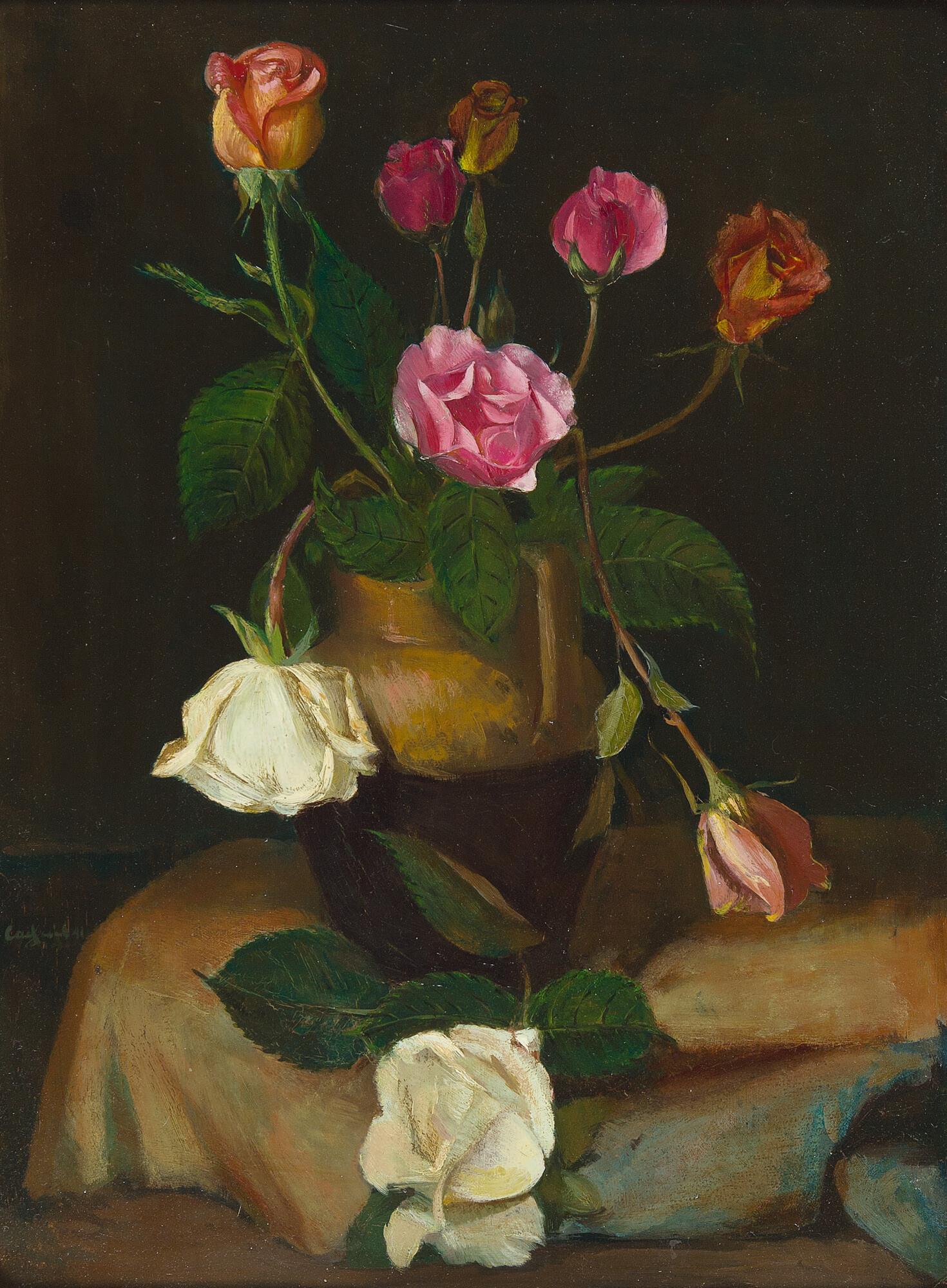Wilhelm Lachnit - Stillleben mit Rosen.