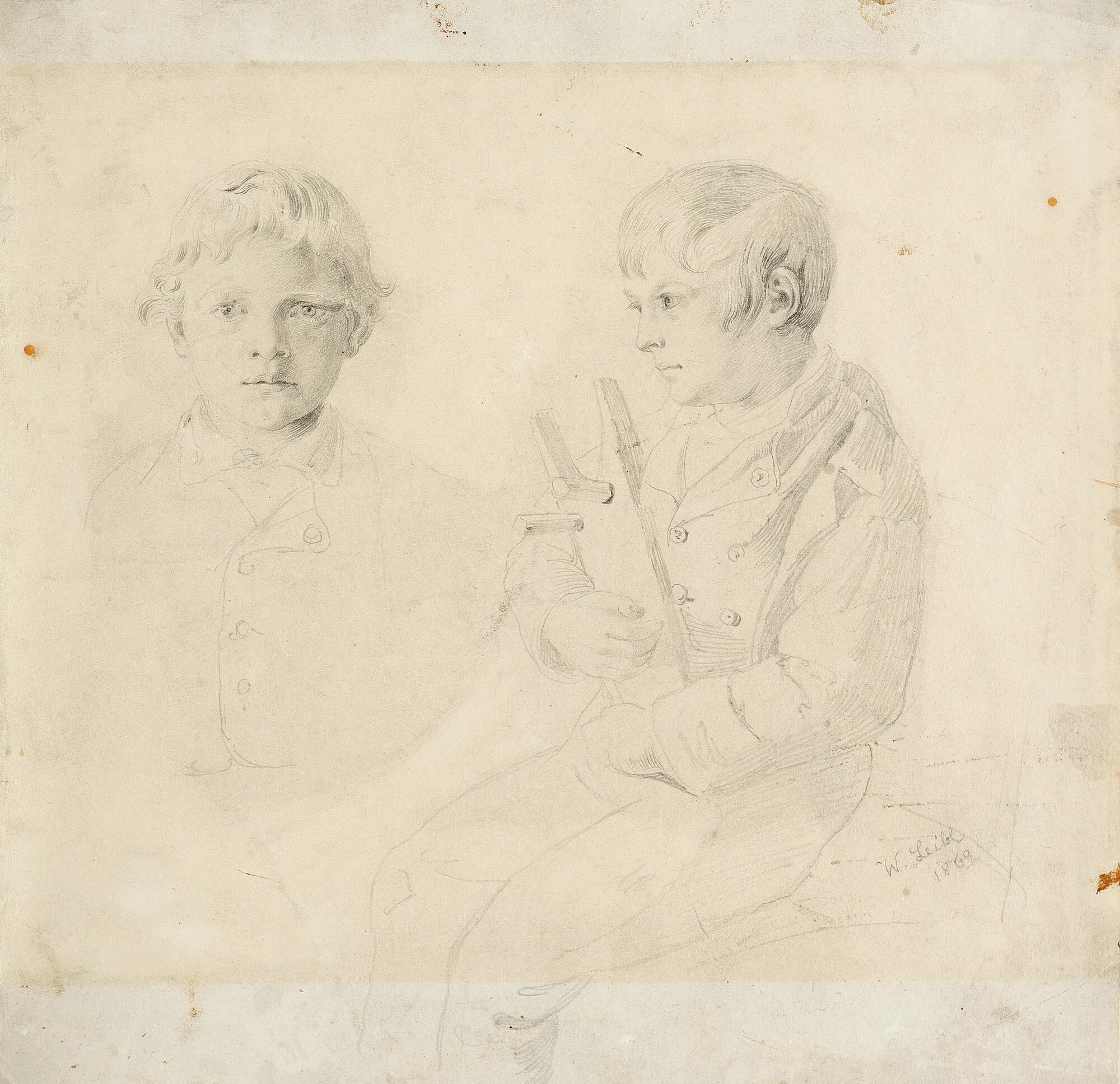 Wilhelm Leibl - Zwei Knaben, einer mit Stiefelknecht.