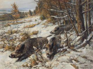 Wilhelm Lorenz - Boars running at the edge of the wood