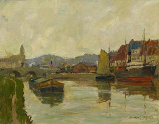 Wilhelm Lucas - Binnenhafen einer belgischen Kleinstadt.