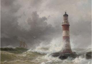 Wilhelm Melbye - The Lonely Vigil: The Eddystone Lighthouse, Heavy Weather