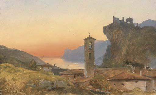 Wilhelm Petersen - A view of Nago at sunset