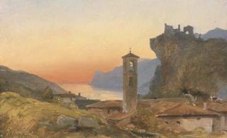 Wilhelm Petersen - A view of Nago at sunset