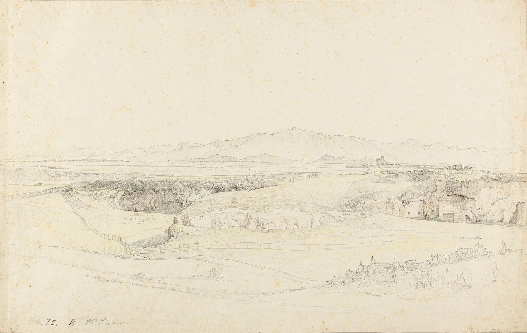 Wilhelm Schirmer - 2 Bll.: Weite Campagnalandschaft – Hochgebirgszug.