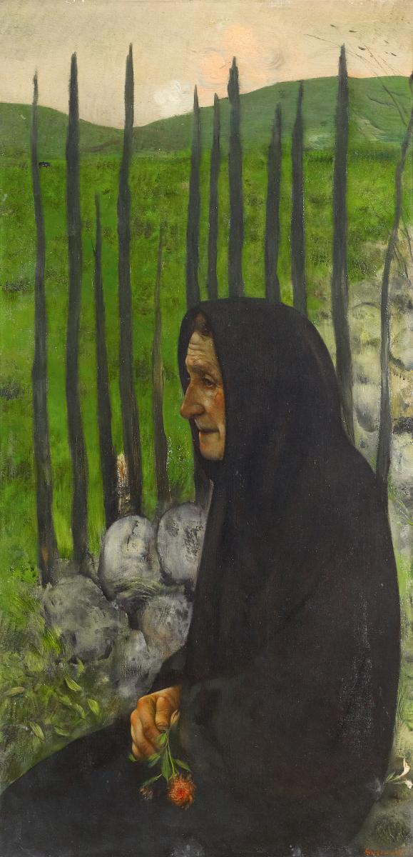 Wilhelm Schmurr - Alte Frau / Bäuerin mit Blume
