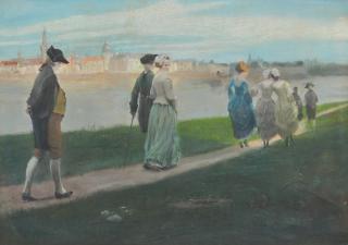 Wilhelm Schreuer - Sonntagsspaziergang am Oberkasseler Ufer vor Düsseldorf.