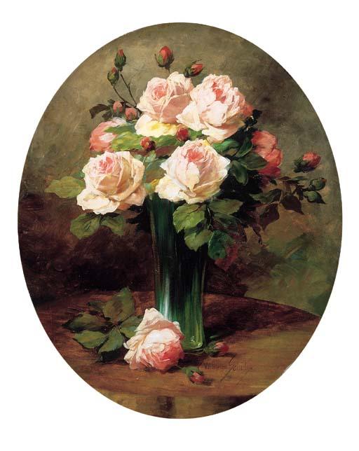 Wilhelm Schütze - Pink roses in a vase