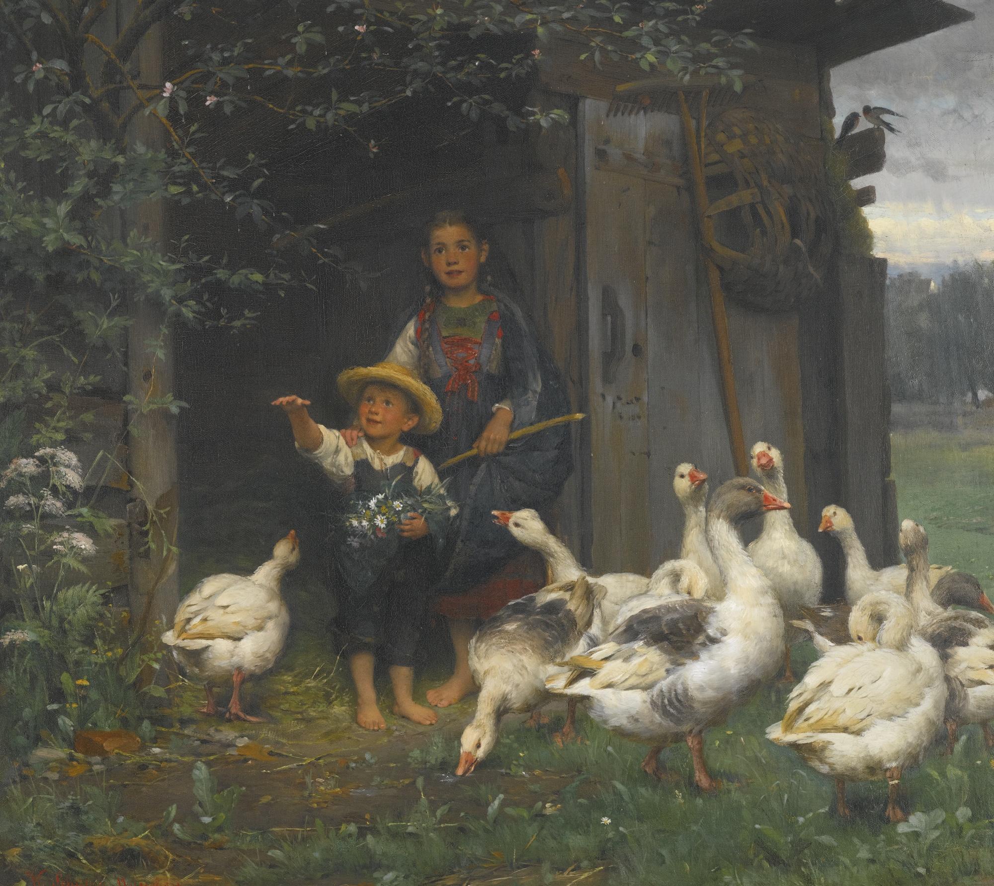 Wilhelm Schutze - German feeding The Geese