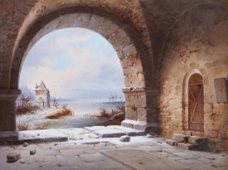 Wilhelm Steuerwaldt - Blick aus einem Kloster auf eine Winterlandschaft