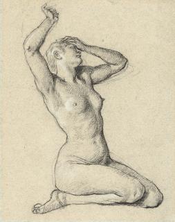 Wilhelm Trübner - Knieender weiblicher Akt