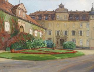 Wilhelm Trübner - Schloßhof in Baden-Baden im September