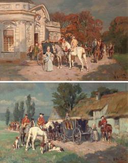 Wilhelm Velten - Arriving at the pavilion; and A rest from the hunt