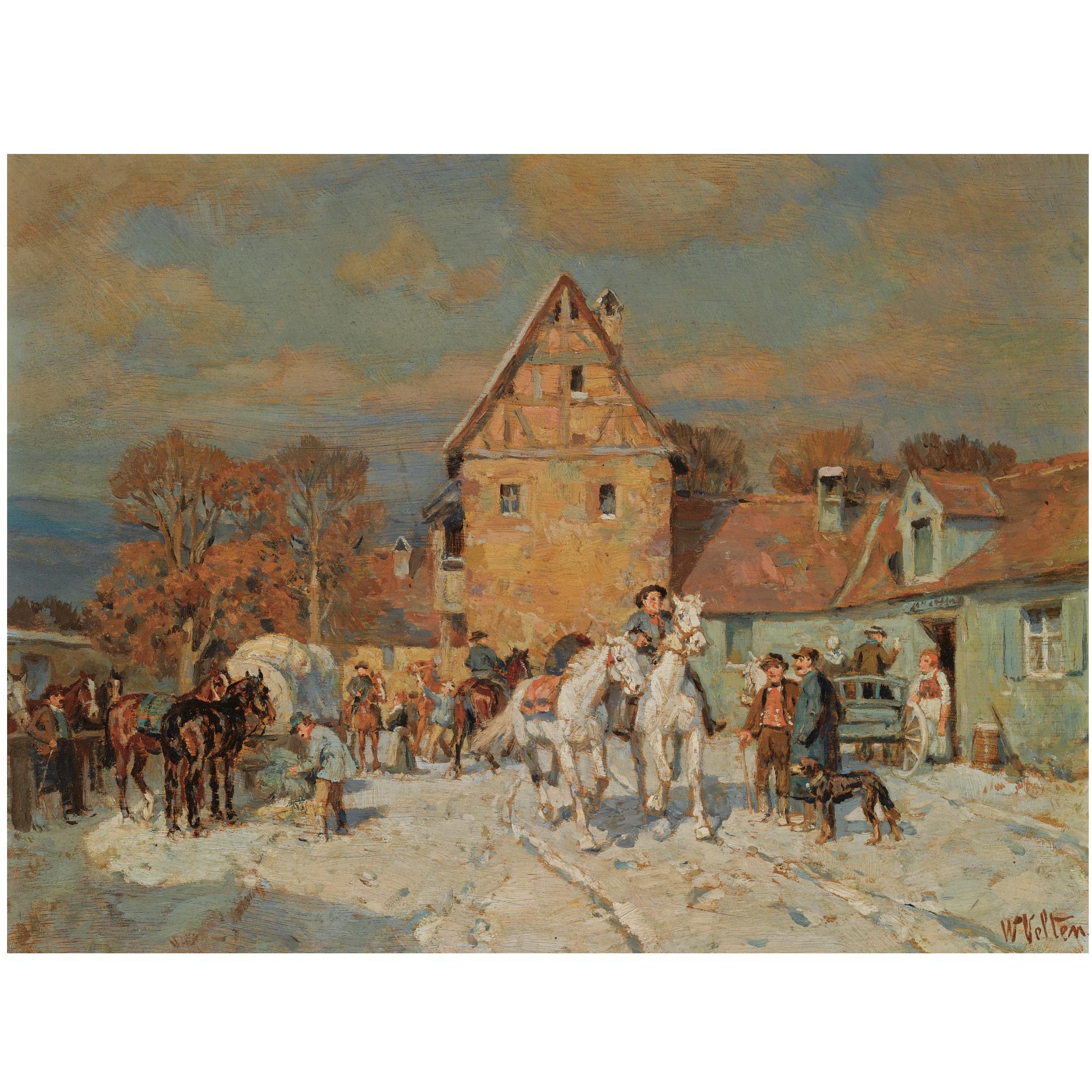Wilhelm Velten - German Many Figures In A Wintry Village