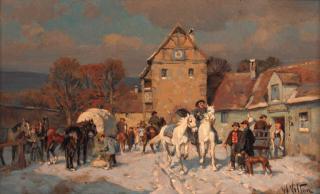 Wilhelm Velten - Travellers outside an inn