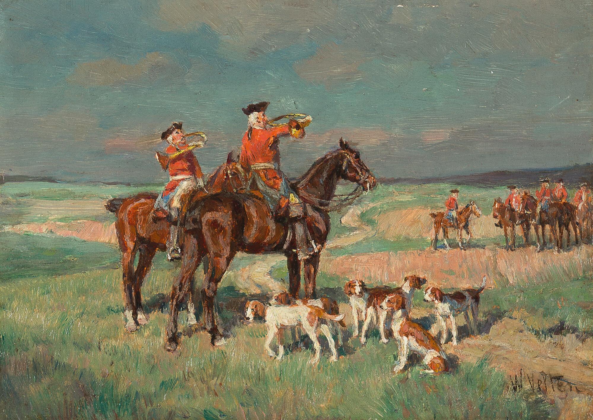 Wilhelm Velten - Zwei Reiter blasen das Halali.