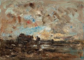 Wilhelm von Gegerfelt - Landscape at dawn with farmer and cart