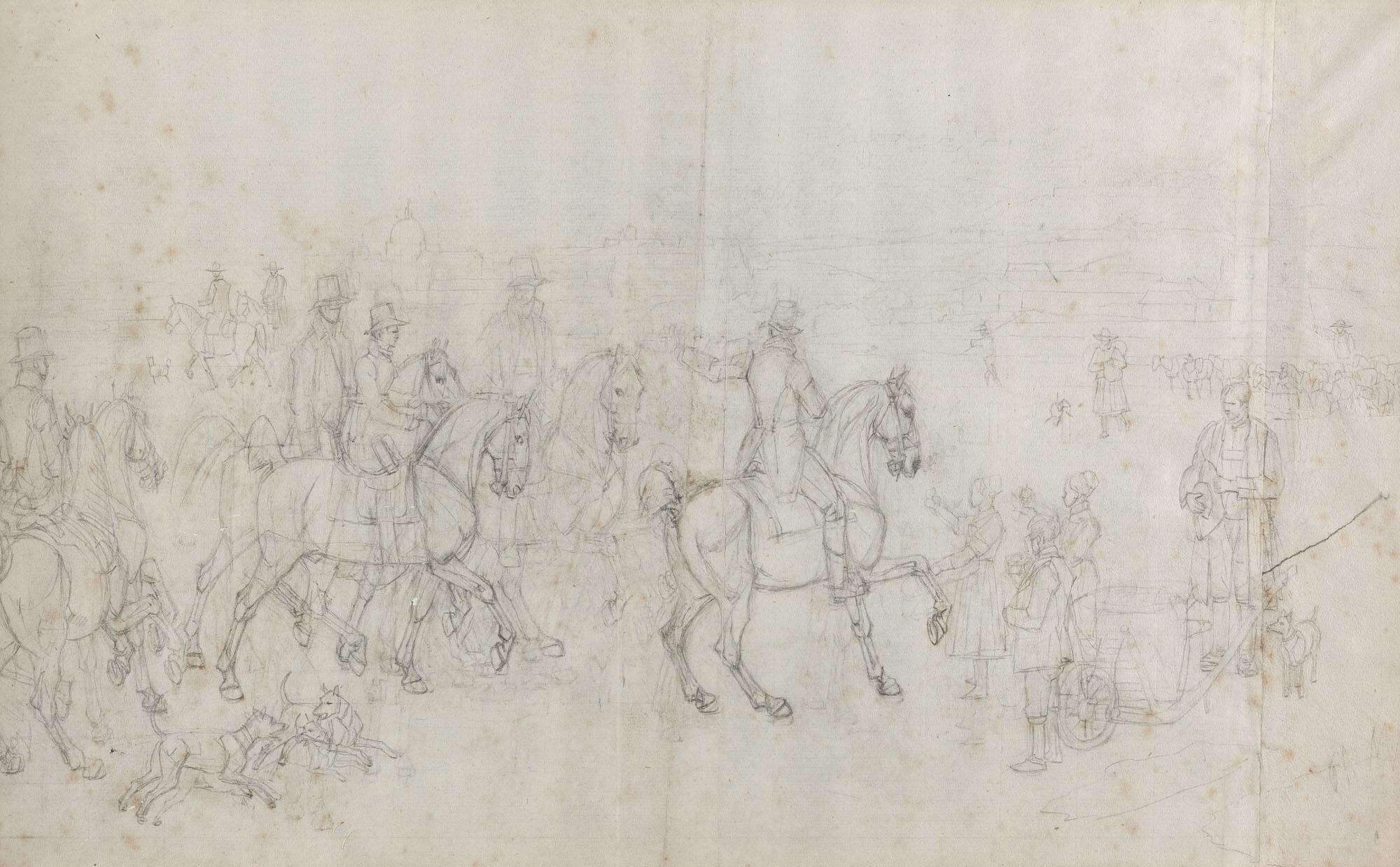 Wilhelm von Kobell - Fürstliche Reitergruppe vor einer Stadt.