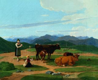 Wilhelm von Kobell - Oberbayerische Landschaft mit Kühen und Hirtinnen