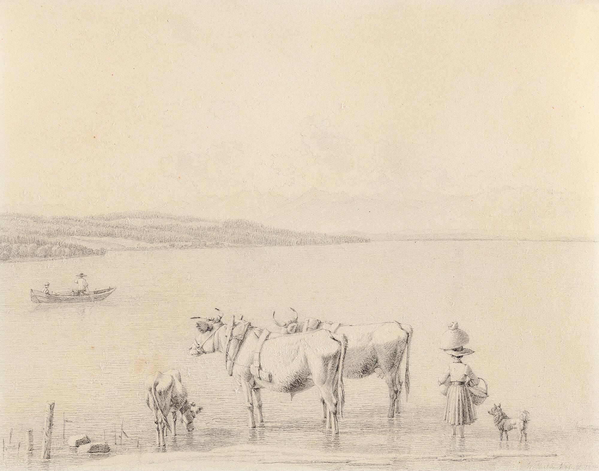 Wilhelm von Kobell - Rindergespann am Ufer eines Sees