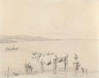 Wilhelm von Kobell - Rindergespann am Ufer eines Sees