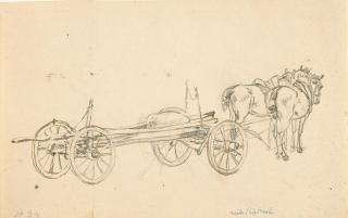 Wilhelm von Kobell - Skizze nach einem doppelspännigen Bauernwagen.