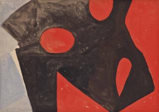 Wilhelmina Barns-Graham - Brown Form on Red & Lilac