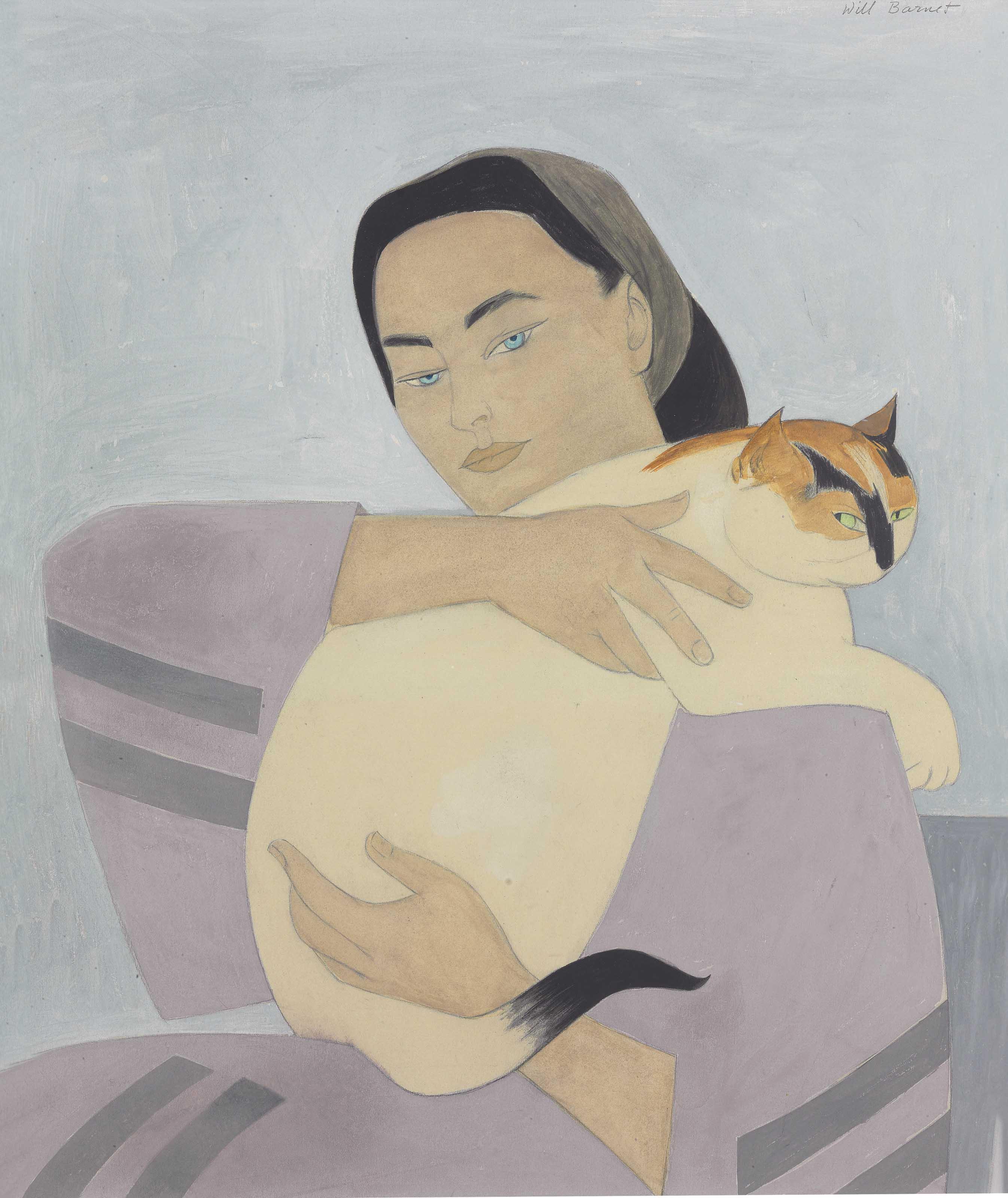 Will Barnet - Young Woman with Cat