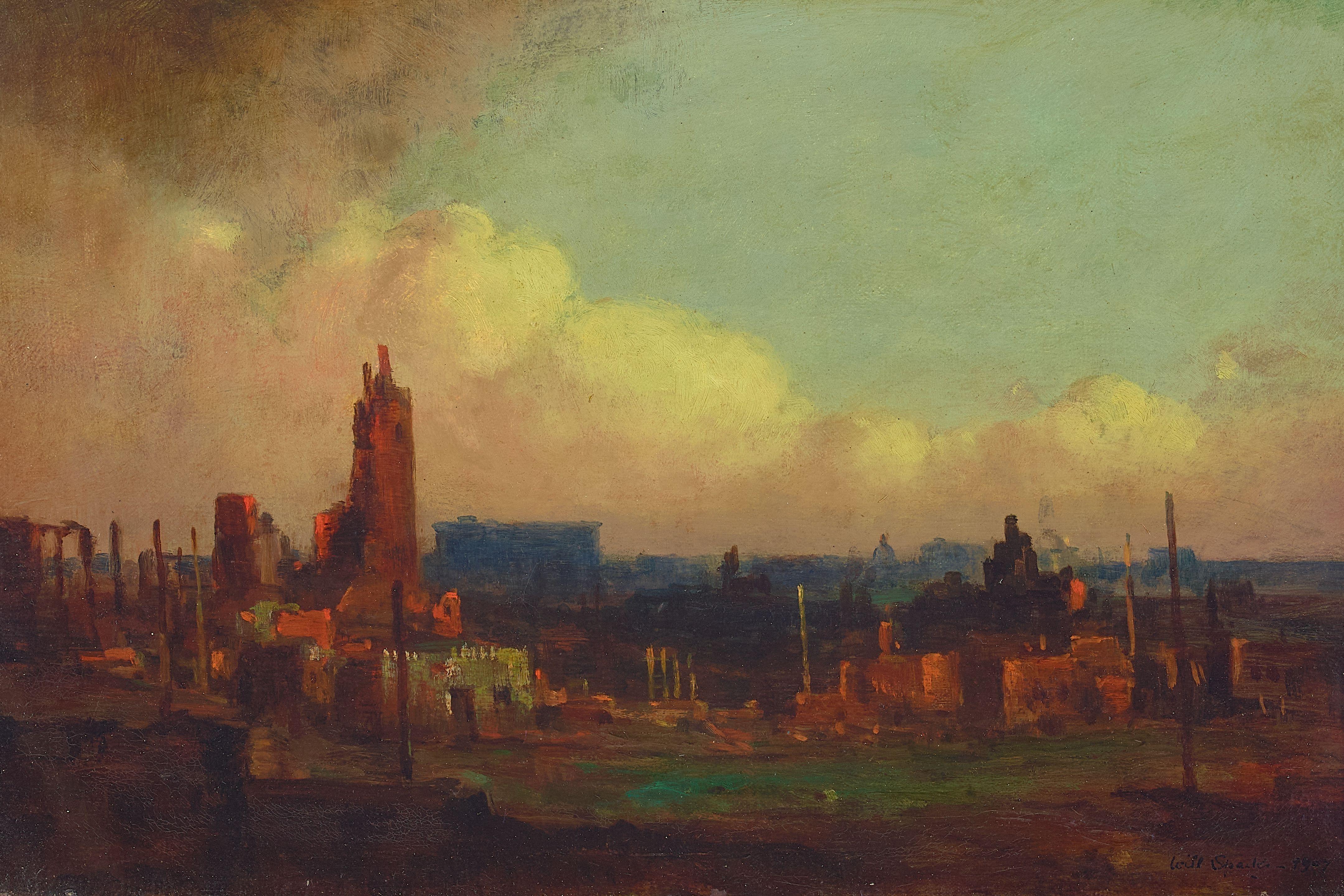 Will Sparks - San Francisco Ruins from Van Ness Avenue and California Street 12 x 18 in. framed 17 x 23 in.