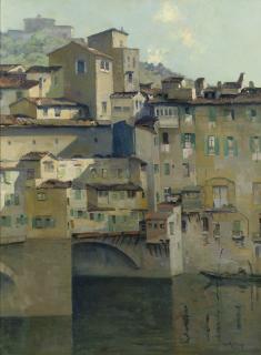Willem Alexander Knip - Ponte Vecchio seen from the water, Florence