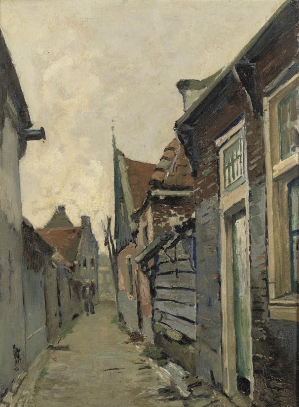 Willem Alexander Knip - Straatje te Monnickendam: A village street in Monnickendam