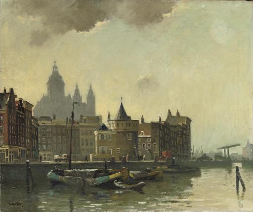 Willem Alexander Knip - The Schreierstoren with the St. Nicolaas Kerk beyond, Amsterdam