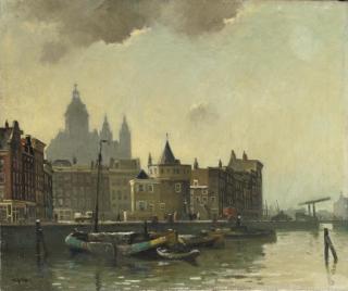 Willem Alexander Knip - The Schreierstoren with the St. Nicolaas Kerk beyond, Amsterdam