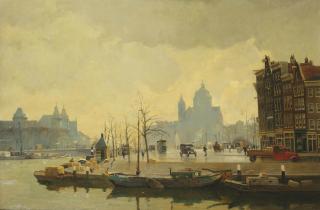 Willem Alexander Knip - View of the Prins Hendrikkade with the St. Nicolaaskerk beyond, Amsterdam